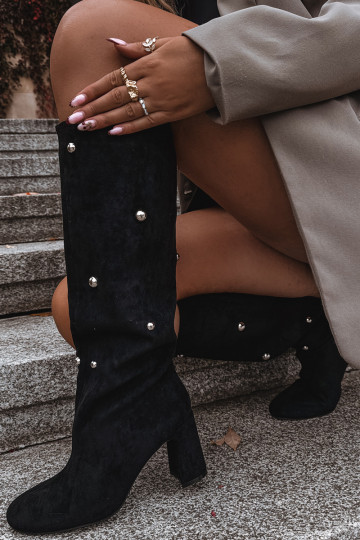 Šilti ilgaauliai batai su kulniukais Su puošniaisi Detalami juodos spalvos Lucinda 2