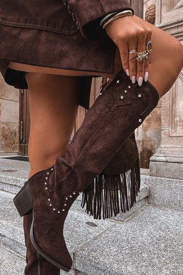 Moteriškas ilgaauliai batai kaubojiško stiliaus Su dekoracija su kulniukais CzekoladoĮe Darella 2