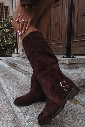 pašiltinti moteriški ilgaauliai batai su sagtimis CzekoladoĮe Umbria 2