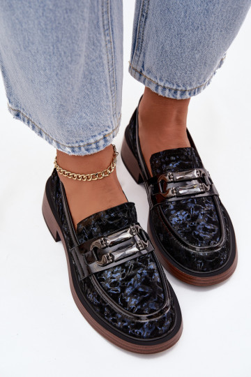 Oda Zomšiniai mokasinai Moteriškas Su puošniais Detalem D&A MR52-178 juodos spalvos