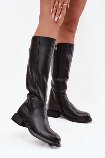 Oda moteriški ilgaauliai batai su plačiais kulniukais pašiltinti D&A JC52-837 juodos spalvos 2