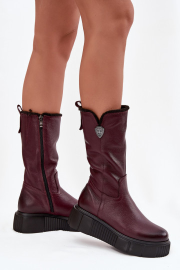 Moteriškas Oda ilgaauliai batai Su Vilna Zazoo 70121 bordo spalvos