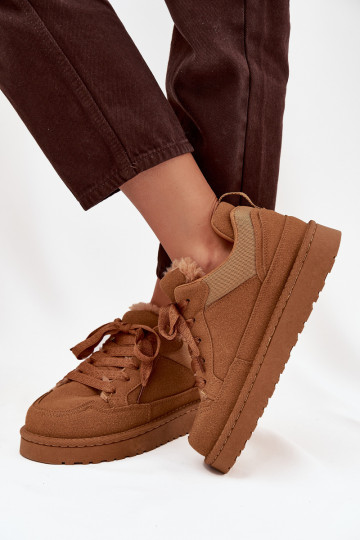 Sneakers modelio batai Moteriškas pašiltinti su kailiuku viduje rudos spalvos Cyrissa 2