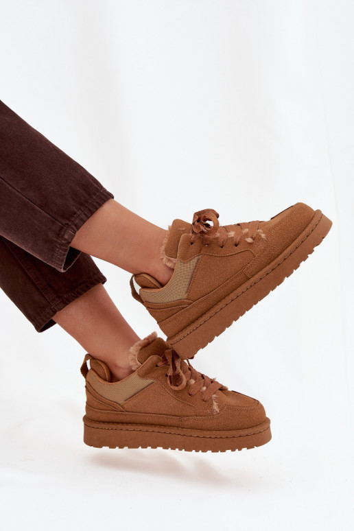 Sneakers modelio batai Moteriškas pašiltinti su kailiuku viduje rudos spalvos Cyrissa Sneakers modelio batai Moteriškas pašiltinti su kailiuku viduje rudos spalvos Cyrissa