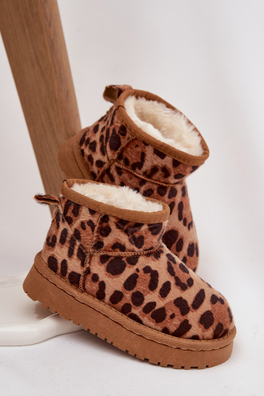 sniego batai Vaikiški Jaunimas pašiltinti su kailiuku viduje su leopardo kailio raštais rudos spalvos Mireya sniego batai Vaikiški Jaunimas pašiltinti su kailiuku viduje su leopardo kailio raštais rudos spalvos Mireya