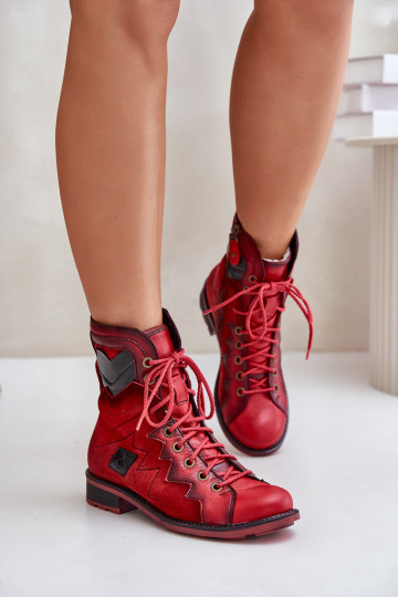 Oda pašiltinti Moteriški aulinukai su plačiais kulniukais Tai turiciejka 06106-08 raudonos spalvos