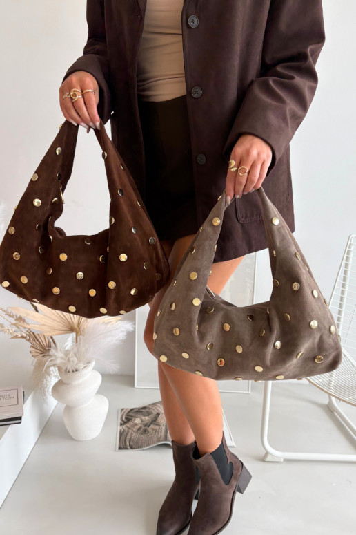 Skórzana iš zomšosoĮa Rankinė Su dekoracija Tamsussmėlio spalvos Įjungtarisse