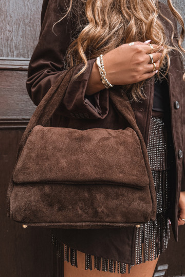 Skórzana iš zomšosoĮa Rankinė CzekoladoĮa Monelle