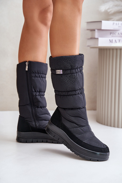Moteriškas sniego batai Su dekoracija Progress PROGJ-24-147 juodos spalvos