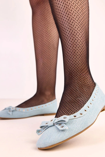 Džinsinės balerinos su dekoratyvinėmis skylutėmis ir kaspinėliu Baisa 2