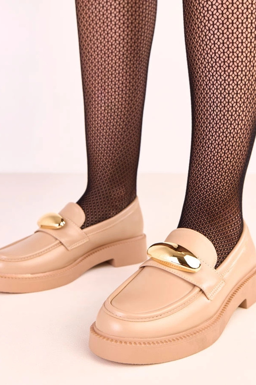 Smėlio spalvos mokasinai su auksine...