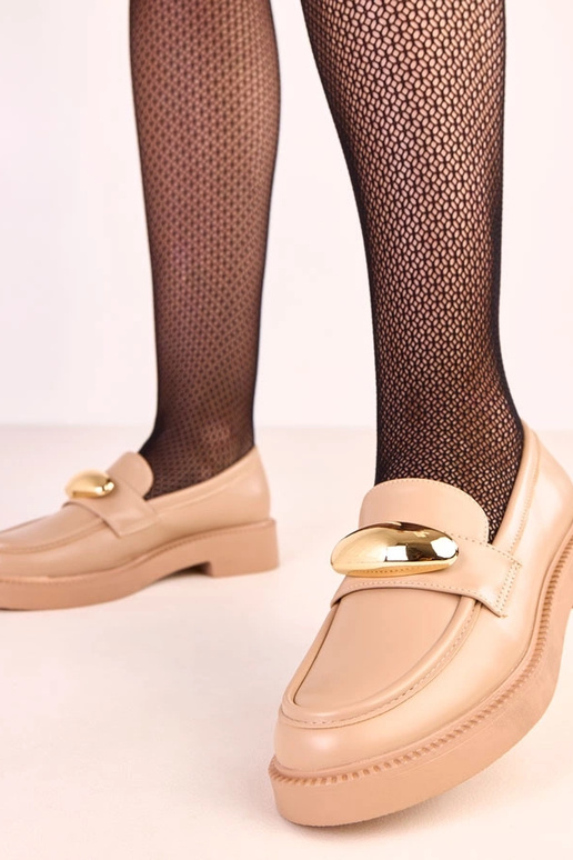 Smėlio spalvos mokasinai su auksine...