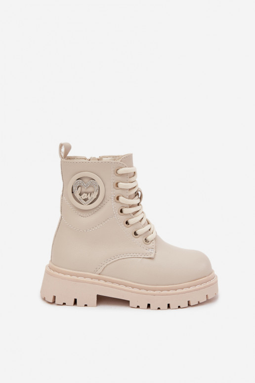 Aulinukai Vaikiški pašiltinti su kailiuku viduje su ornamentais LOVE smėlio spalvos Rosaira