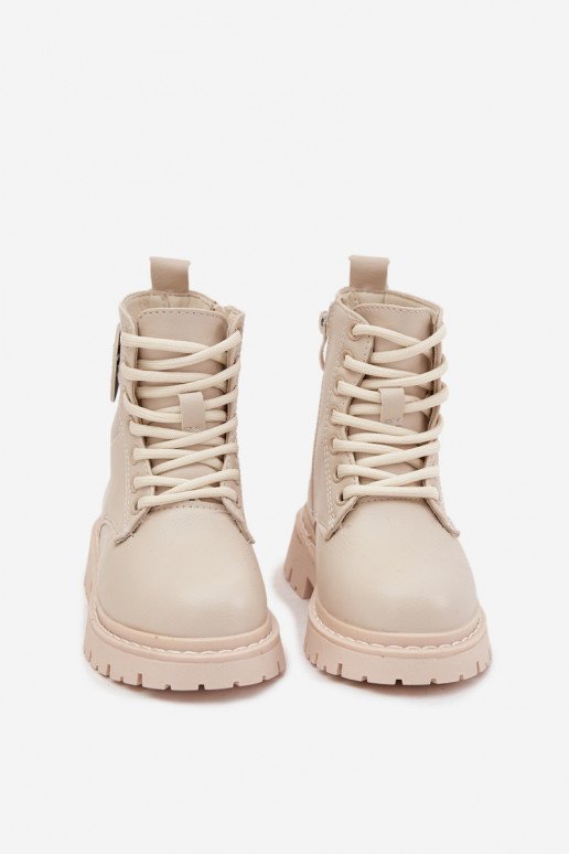 Aulinukai Vaikiški pašiltinti su kailiuku viduje su ornamentais LOVE smėlio spalvos Rosaira