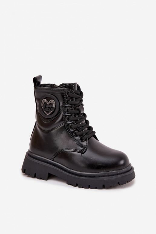 Aulinukai Vaikiški pašiltinti su kailiuku viduje su ornamentais LOVE juodos spalvos Rosaira Aulinukai Vaikiški pašiltinti su kailiuku viduje su ornamentais LOVE juodos spalvos Rosaira