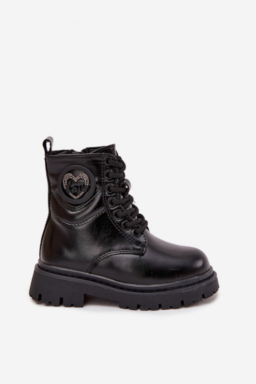 Aulinukai Vaikiški pašiltinti su kailiuku viduje su ornamentais LOVE juodos spalvos Rosaira Aulinukai Vaikiški pašiltinti su kailiuku viduje su ornamentais LOVE juodos spalvos Rosaira