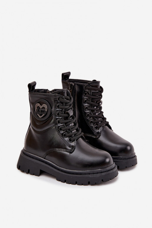 Aulinukai Vaikiški pašiltinti su kailiuku viduje su ornamentais LOVE juodos spalvos Rosaira