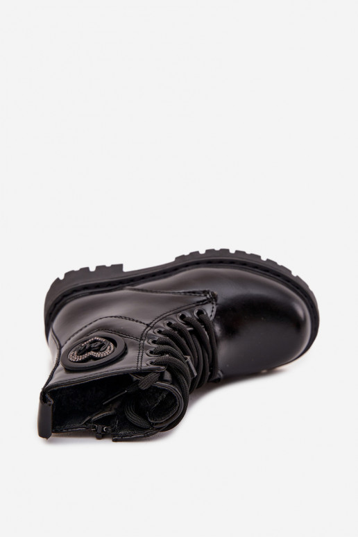 Aulinukai Vaikiški pašiltinti su kailiuku viduje su ornamentais LOVE juodos spalvos Rosaira