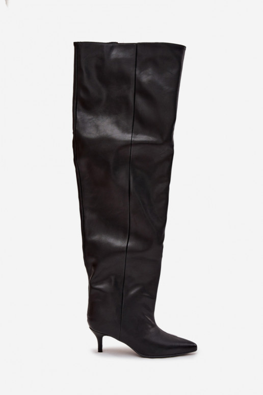 Įsispiriami moteriški ilgaauliai batai su plonais kulniukais juodos spalvos Ysolienne