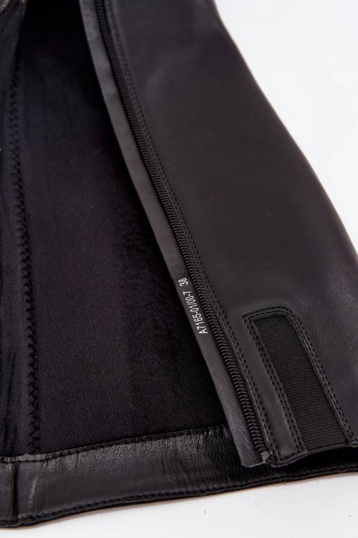 Oda pašiltinti moteriški ilgaauliai batai su kulniukais Tai turiciejka A7165-01 juodos spalvos