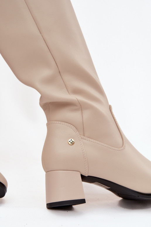 Oda pašiltinti moteriški ilgaauliai batai su kulniukais Tai turiciejka A7165-04 smėlio spalvos