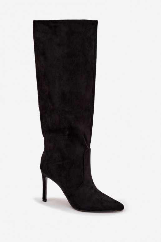 pašiltinti moteriški ilgaauliai batai su plonais kulniukaissuiš eko zomšosu juodos spalvos Rosavine pašiltinti moteriški ilgaauliai batai su plonais kulniukaissuiš eko zomšosu juodos spalvos Rosavine