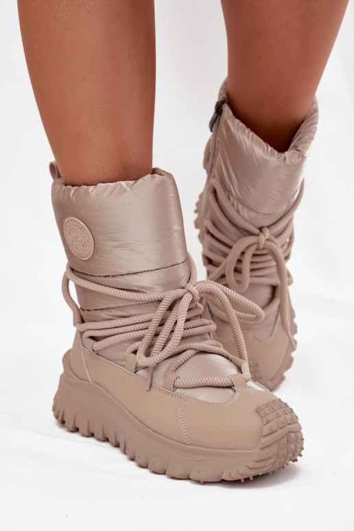 Oda sniego batai su platforma Lee Cooper LCJ-25-12-3663 smėlio spalvos-aukso spalvos Oda sniego batai su platforma Lee Cooper LCJ-25-12-3663 smėlio spalvos-aukso spalvos