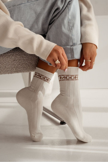 Kojinės Moteriškas Półfrotte UNIQUE Be slėgio MOON dramblio kaulo spalvos