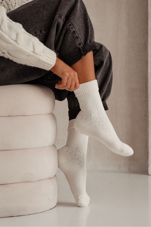 Kojinės Moteriškas Frotte Zygzak dramblio kaulo spalvos