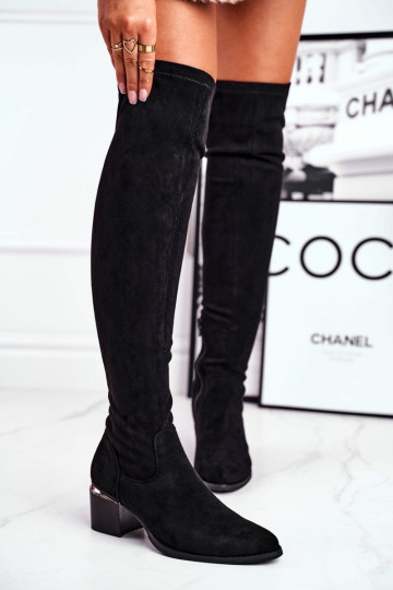 Ilgaauliai batai iki kelių iš eko zomšos juodos spalvos Can't Stop 2