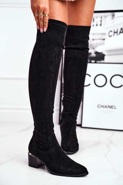 Ilgaauliai batai iki kelių iš eko zomšos juodos spalvos Can't Stop Ilgaauliai batai iki kelių iš eko zomšos juodos spalvos Can't Stop