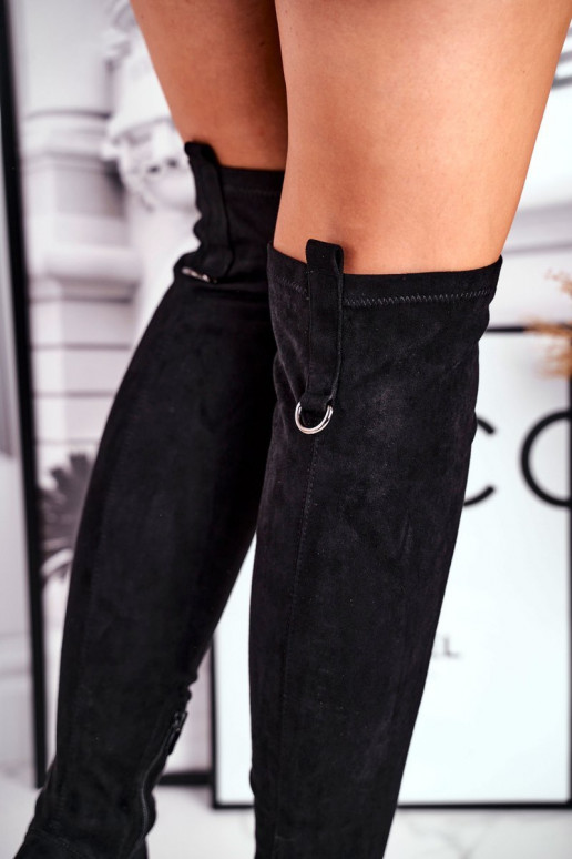 Ilgaauliai batai iki kelių iš eko zomšos juodos spalvos Can't Stop