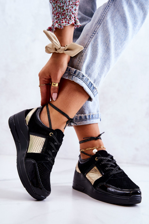 Moteriškas iš zomšos sportiniai bateliai Ant platformos juodos spalvos Larson