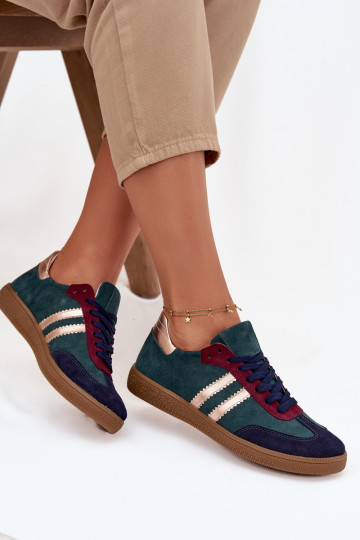 Zazoo N1068 iš zomšos Žemas Sneakers modelio batai Moteriškas ButelkoĮa Zieleń