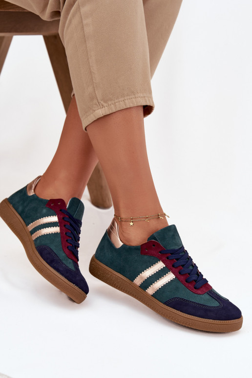 Zazoo N1068 iš zomšos Žemas Sneakers modelio batai Moteriškas ButelkoĮa Zieleń