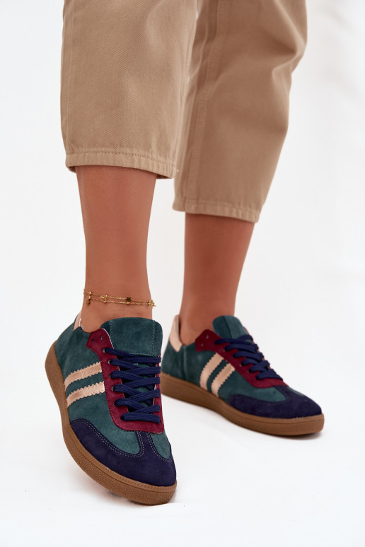 Zazoo N1068 iš zomšos Žemas Sneakers modelio batai Moteriškas ButelkoĮa Zieleń