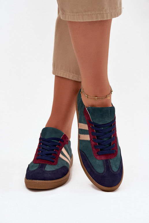 Zazoo N1068 iš zomšos Žemas Sneakers modelio batai Moteriškas ButelkoĮa Zieleń