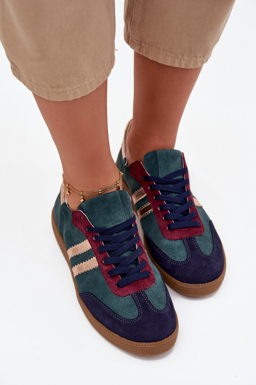 Zazoo N1068 iš zomšos Žemas Sneakers modelio batai Moteriškas ButelkoĮa Zieleń