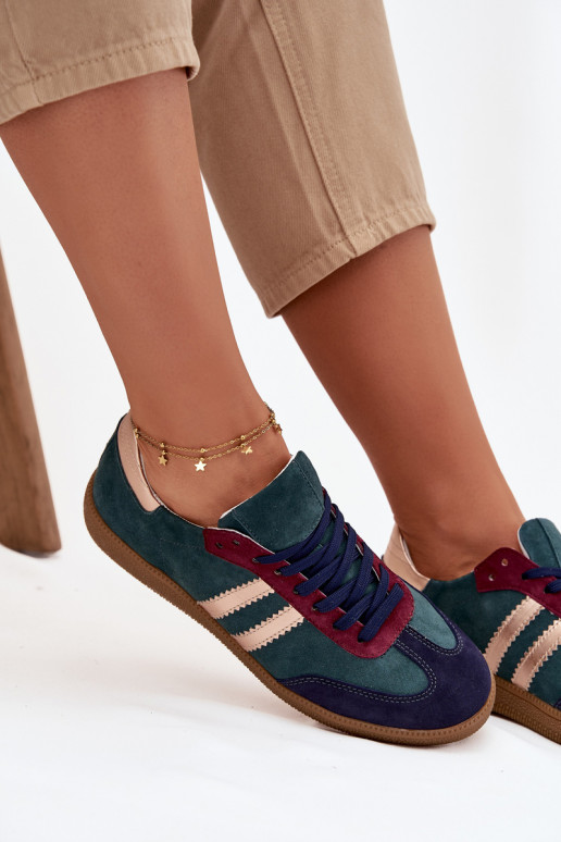 Zazoo N1068 iš zomšos Žemas Sneakers modelio batai Moteriškas ButelkoĮa Zieleń