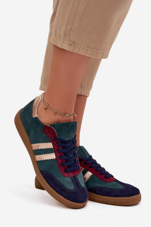 Zazoo N1068 iš zomšos Žemas Sneakers modelio batai Moteriškas ButelkoĮa Zieleń