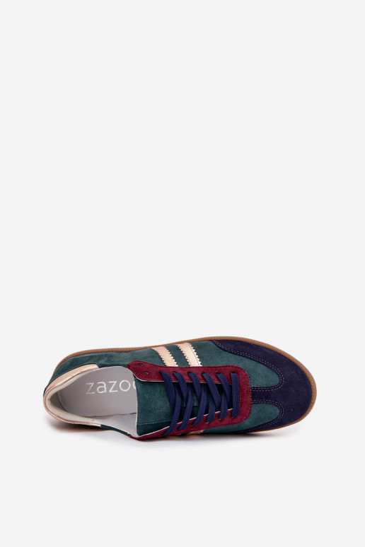 Zazoo N1068 iš zomšos Žemas Sneakers modelio batai Moteriškas ButelkoĮa Zieleń