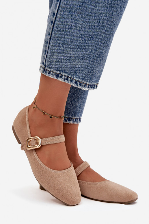 Balerinos su dirželiais I Złotą su sagtimis iš eko zomšosoĮe smėlio spalvos Adelora