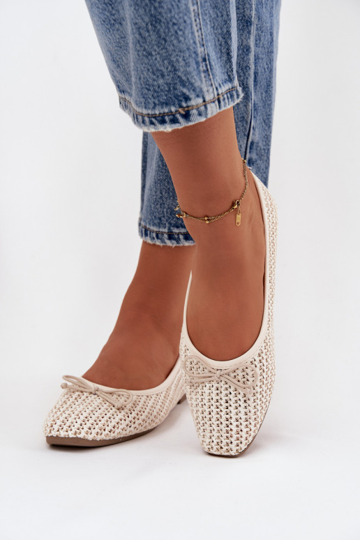 Balerinos Su Braid I Kokardką dramblio kaulo spalvos Belirra