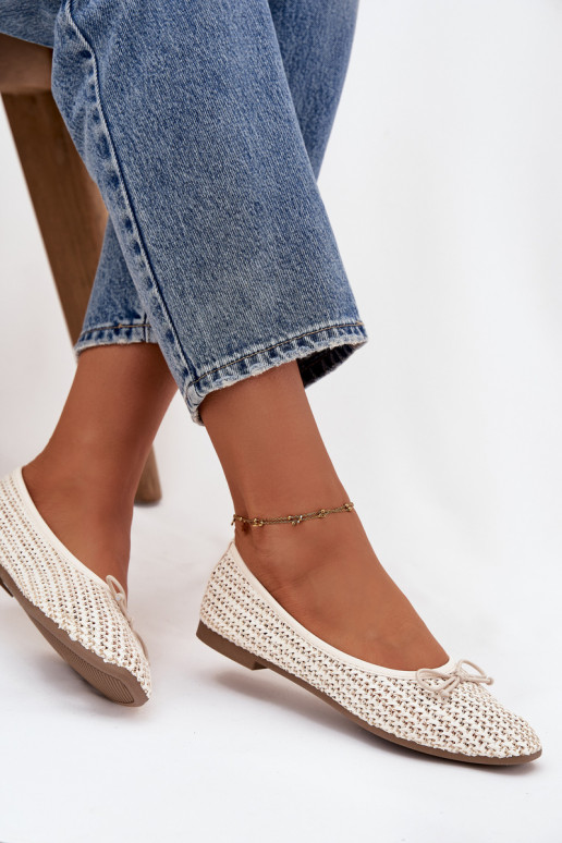 Balerinos Su Braid I Kokardką dramblio kaulo spalvos Belirra