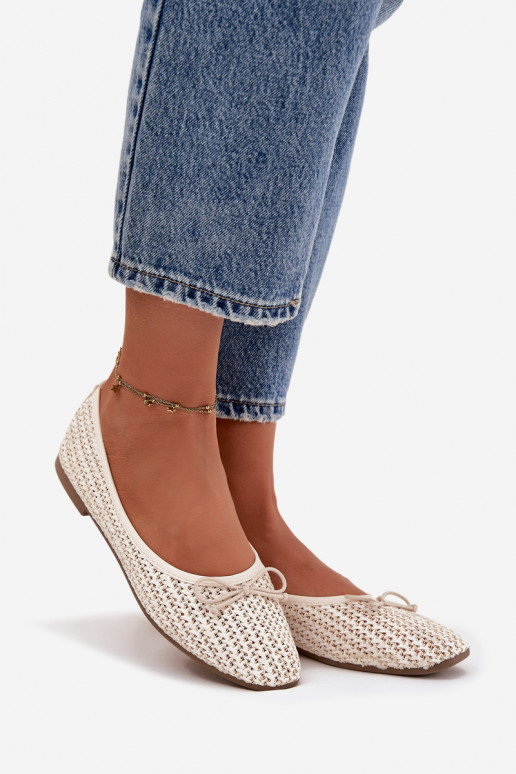 Balerinos Su Braid I Kokardką dramblio kaulo spalvos Belirra