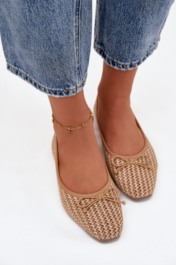 Balerinos Su Braid I Kokardką rudos spalvos Belirra