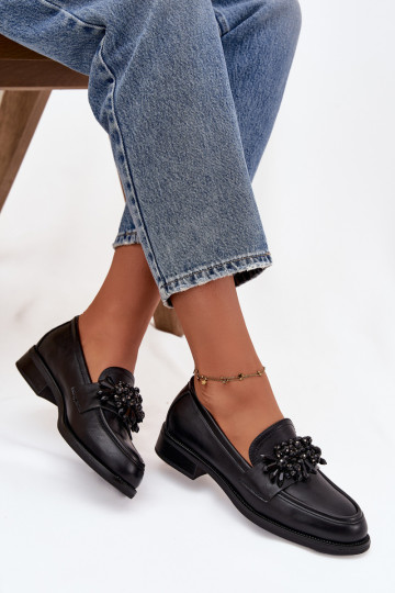 batai moteriški mokasinai su ornamentais juodos spalvos Murelle