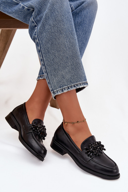 batai moteriški mokasinai su ornamentais juodos spalvos Murelle