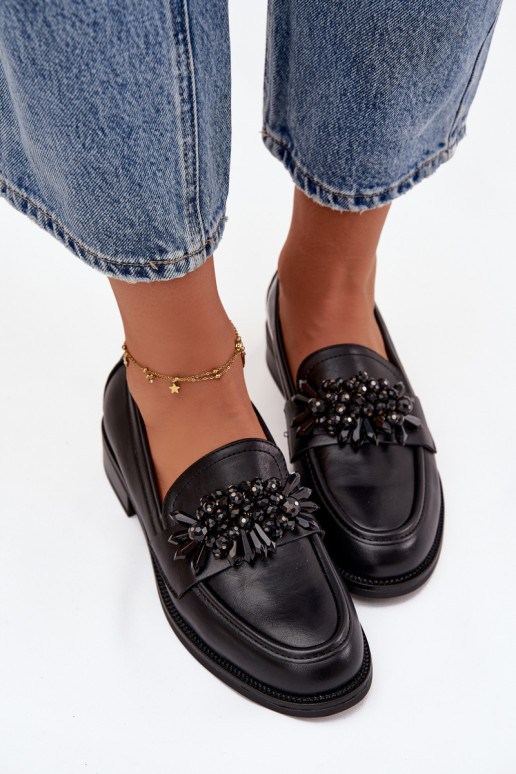 batai moteriški mokasinai su ornamentais juodos spalvos Murelle