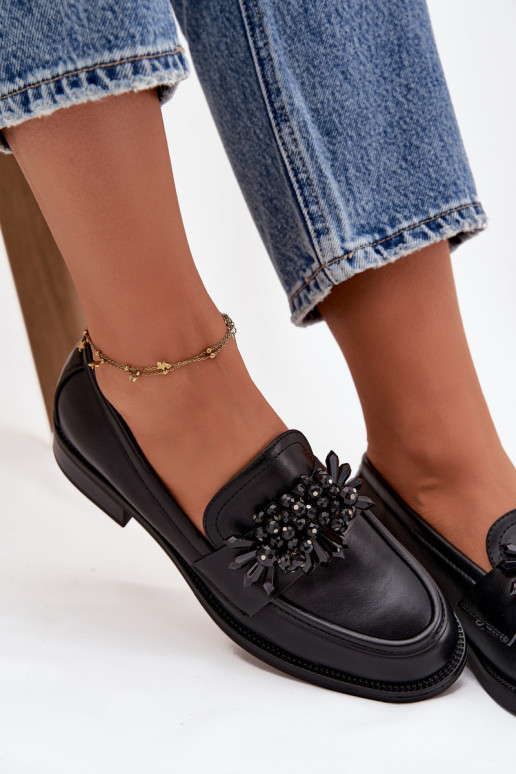 batai moteriški mokasinai su ornamentais juodos spalvos Murelle